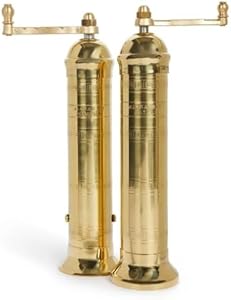 Set of 2 Greek European Genuine Mills Traditional Brass Pepper #103 8″ & Salt #109 9″