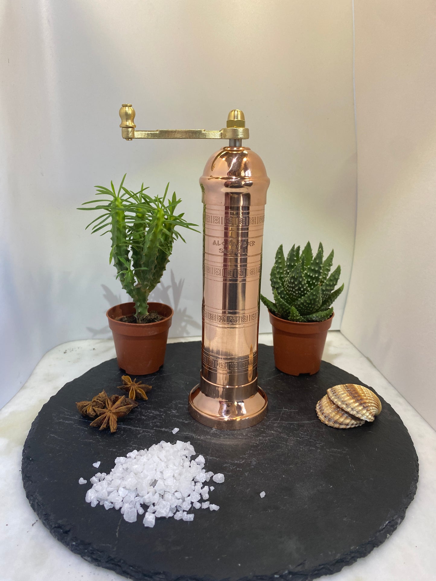 Set of 2 Alexander Mixed Brass & Copper set: Copper Pepper Mill 10"/10-inch & Brass Salt Mill Grinder mill 9"/9-inch Elegant- Absolutely Exquisite Luxury Kitchen Gift Shaker 405/109