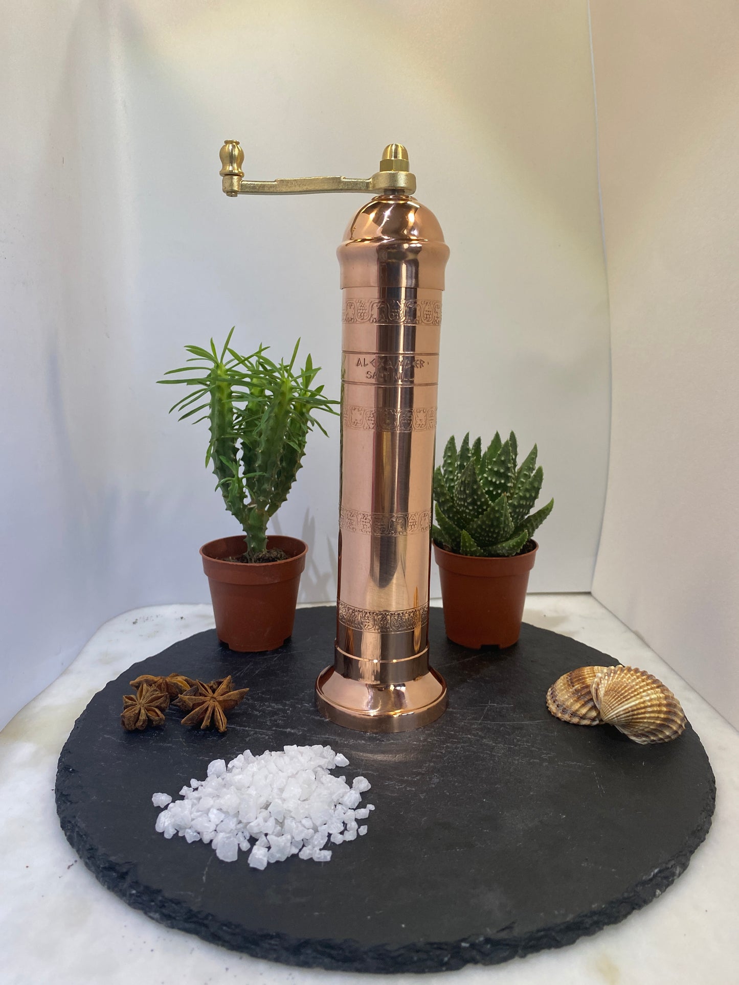 Set of 2 Alexander Mixed Brass & Copper set: Copper Pepper Mill 10"/10-inch & Brass Salt Mill Grinder mill 9"/9-inch Elegant- Absolutely Exquisite Luxury Kitchen Gift Shaker 405/109