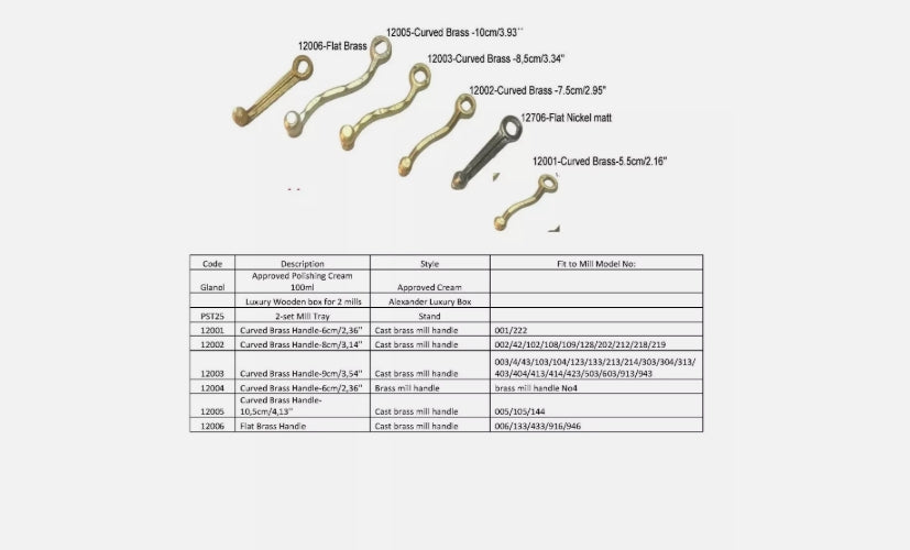 ALEXANDER ATLAS KARYATIS Spare Parts Pepper Mill Mechanism Salt Brass Crank Handle Knob