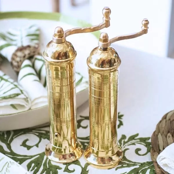 Set of 2 Greek European Genuine Mills Brass Pepper #102 7.5" & Salt # 108 8"